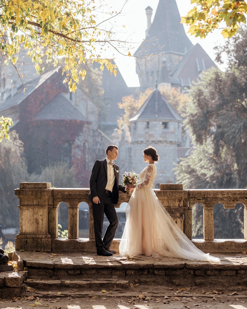 Bride and groom holding hands